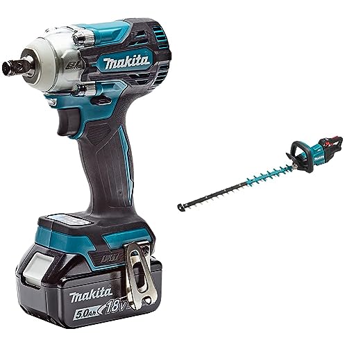 Makita DTW300RTJ Schlagschrauber 18 V / 5,0 Ah, 2 Akkus + Ladegerät im MAKPAC & DUH751Z Akku-Heckenschere 75 cm 18 V (ohne Akku, ohne Ladegerät) von Makita