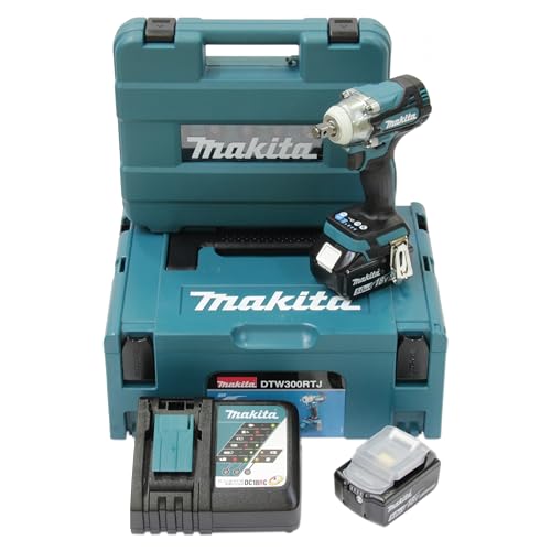 Makita DTW300TJX7 Akku-Schlagschrauber 18V inkl. Schnellladegerät DC18RC und 2x Akkus BL1850B 5,0 Ah + 14-tlg. Schlagnuss-Set (E-16586) im MAKPAC Gr. 2 von Makita
