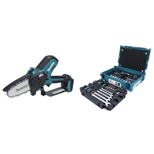 Makita DUC101Z Akku-Astsäge 18V (ohne Akku, ohne Ladegerät) & E-11542 Mechaniker-Set mit Handwerkzeugen, im Makpac-Koffer, 87-teilig von Makita