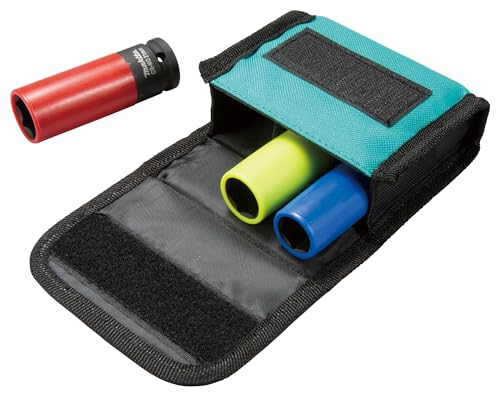Makita E-12354 KFZ-Schlagnuss-Set 1/2" 3-teilig in Stofftasche mit Gürtelschlaufe, SW17, SW19, SW21, mit Kunststoffummantelung und Einsatz zum Schutz der Felgen, Chrom-Molybdän, Schlagnüsse 86 mm lang von Makita