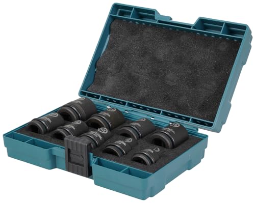 Makita E-16564 Impact Black Schlagnuss-Set 1/2" 9-teilig in Aufbewahrungsbox, SW10 - SW24 inkl. O-Ringe und Stifte, Chrom-Molybdän, Schlagnüsse 38 mm lang von Makita