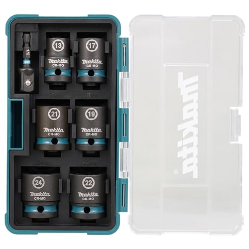 Makita E-16592 Impact Black Schlagnuss-Set 1/2" 7-teilig in Aufbewahrungsbox, SW13 - SW24 inkl. Adapter 50 mm 1/4"-Sechskant auf 1/2"-Vierkant, Chrom-Molybdän, Schlagnüsse 38 mm lang Makita E-16592 Impact Black Schlagnuss-Set 1/2" 7-teilig in Aufbewahrungsbox, SW13 - SW24 inkl. Adapter 50 mm 1/4"-Sechskant auf 1/2"-Vierkant, Chrom-Molybdän, Schlagnüsse 38 mm lang von Makita