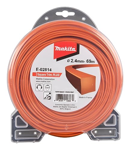 Makita E-02814 Mähfaden Vierkant 2,4 mm x 69 m Square Trim PLUS Trimmerfaden, Nylon, orange, für Rasentrimmer und Freischneider von Makita