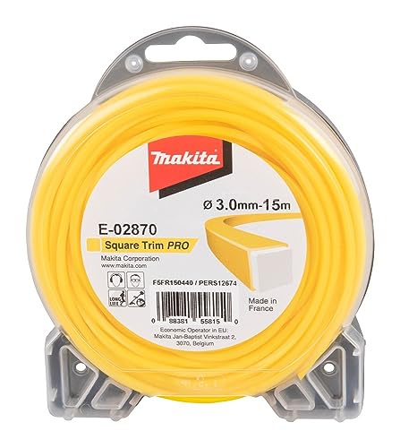 Makita E-02870 Mähfaden Vierkant 3,0 mm x 15 m Square Trim PRO Longlife, verstärkt, Trimmerfaden, Nylon, gelb, für Rasentrimmer und Freischneider von Makita