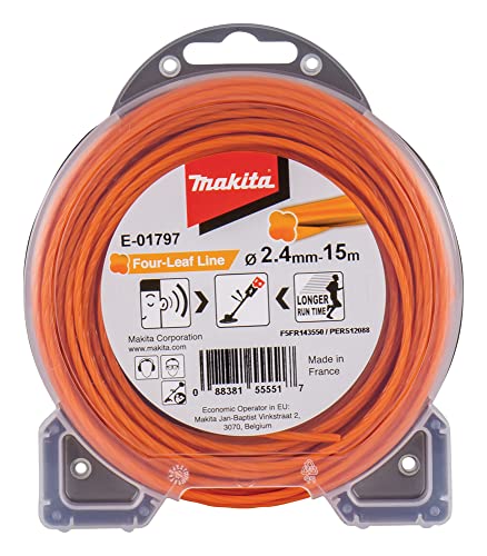 Makita Mähfaden Four-Leaf für Akku-Sensen und -Rasentrimmer (2,4 mm, 15 mm, orange) E-01797 von Makita