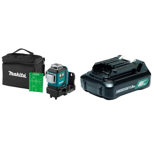Makita SK700GD Akku-Multi Linienlaser 12V max. (ohne Akku, ohne Ladegerät) in Transporttasche, Natur, Petrol & 197396-9 BL1016 Li-Ion-Akku / 632F59-1, 12 V 1.5 Ah von Makita