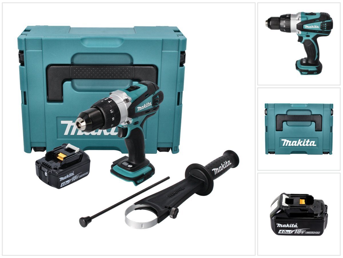 Makita Schlagbohrmaschine DHP 458 M1J Akku Schlagbohrschrauber 18 V 91 Nm + 1x Akku 4,0 Ah + Ma von Makita