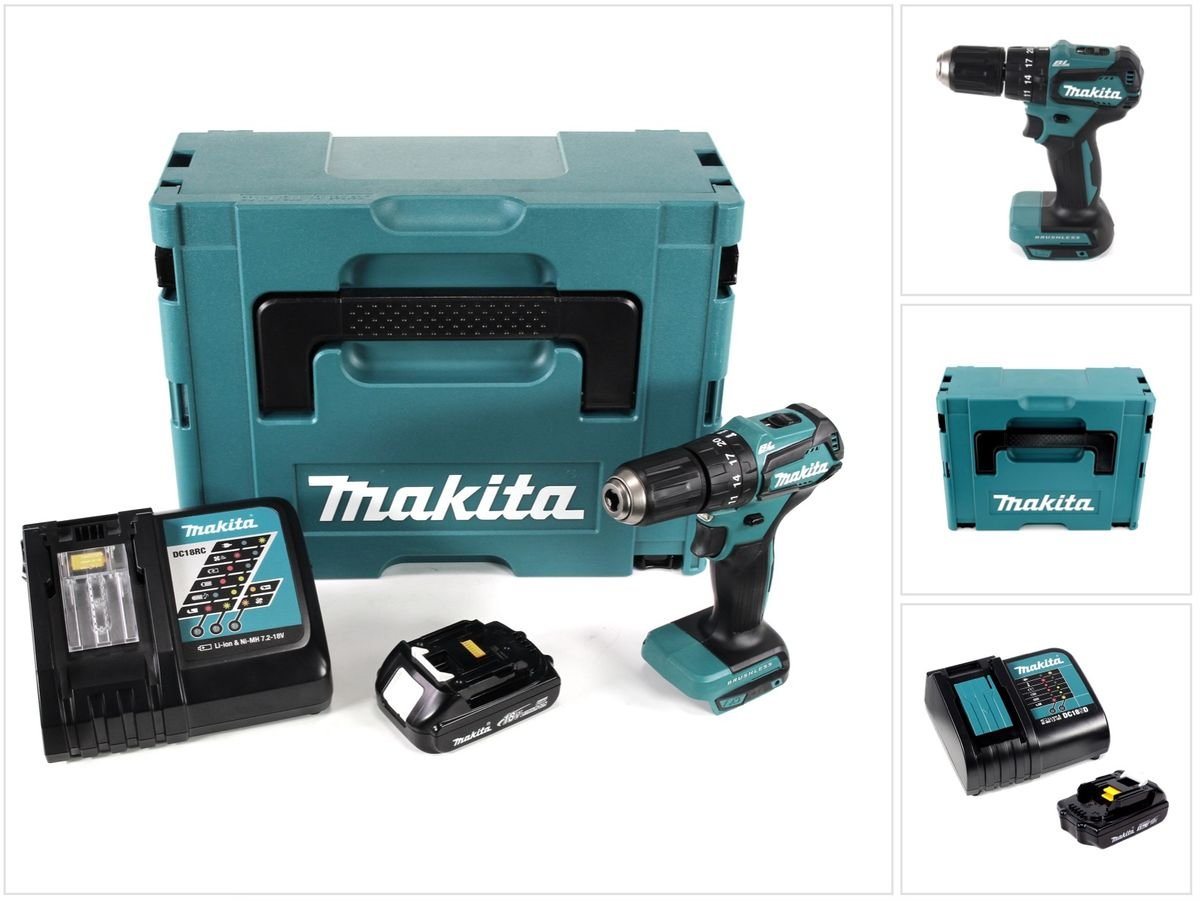 Makita Schlagbohrmaschine DHP 483 Y1J-D Akku Schlagbohrschrauber 18V 40Nm im Makpac + 1x 1,5 Ah von Makita