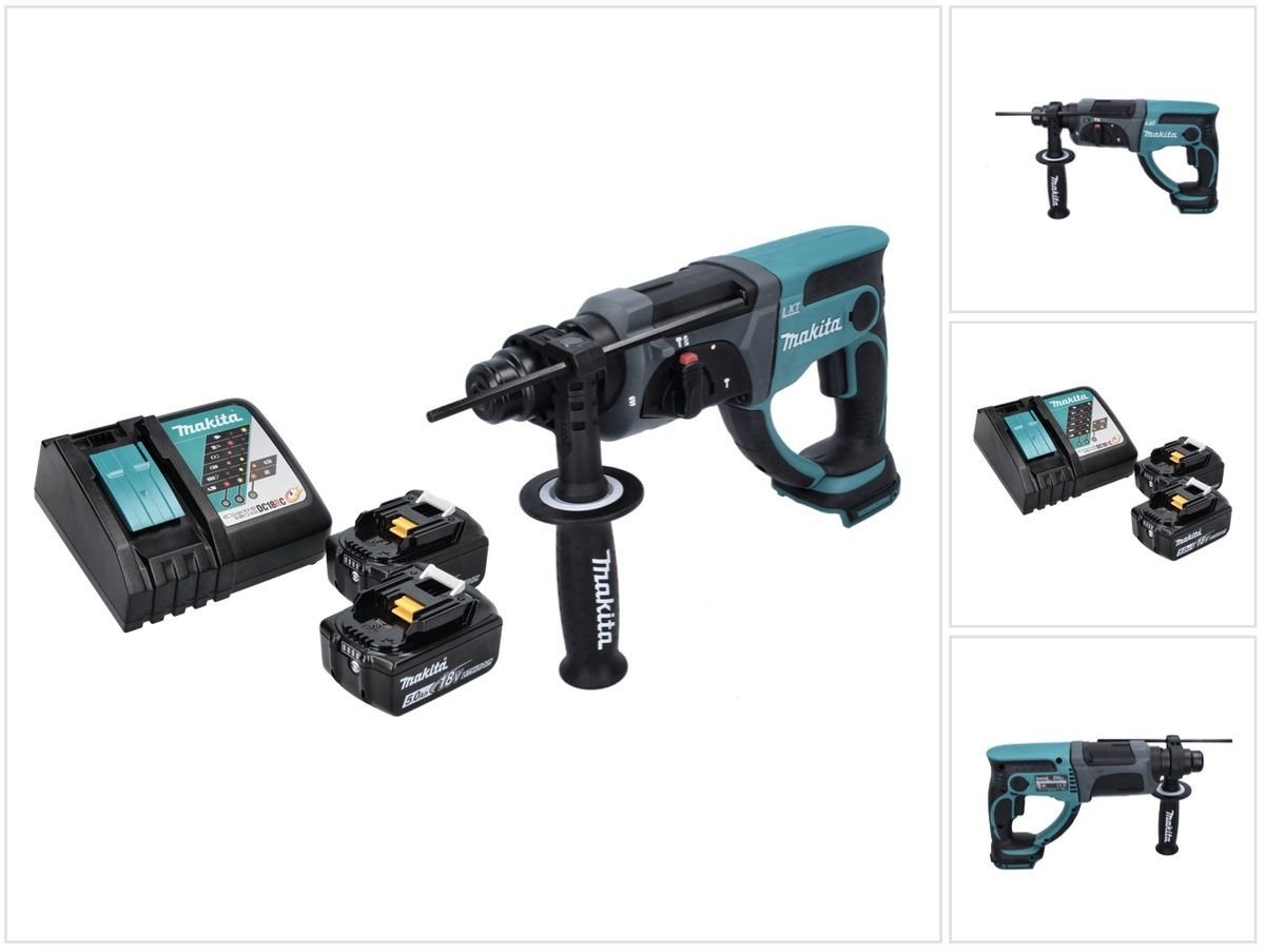 Makita Schlagbohrmaschine DHR 202 RT Akku Kombihammer 18 V 2,0 J SDS Plus + 2x Akku 5,0 Ah + La von Makita