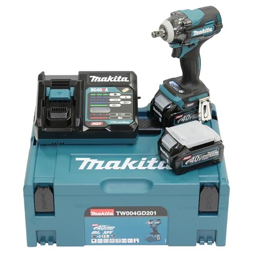 makita TW004GD201 Akku-Schlagschrauber 40V max. / 2,5 Ah, 2 Akkus + Ladegerät im MAKPAC Petrol von Makita