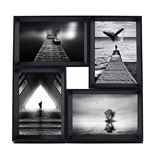 Makitesy Bilderrahmen Collage für 4 Fotos, 10 x 15 cm, Wandmontage Fotogalerie Display für Fotos, Kunstdrucke, Illustrationen und Mehr - Schwarz von Makitesy