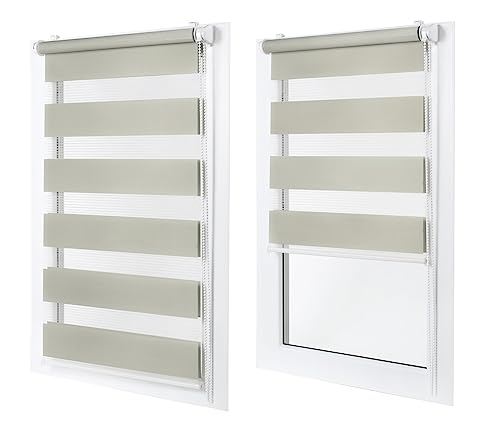 Doppelrollo ohne Bohren – Sichtschutz und Sonnenschutz, Klemmfix – Hellgrau, 100 cm breit (Stoffbreite) x 120 cm hoch (Fensterhöhe) – Duo Rollo für Fenster/Tür, lichtdurchlässig/verdunkelnd von MakoStyl