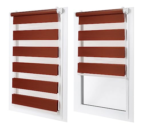 Doppelrollo ohne Bohren – Sichtschutz und Sonnenschutz, Klemmfix – Kastanie, 95 cm breit (Stoffbreite) x 150 cm hoch (Fensterhöhe) – Duo Rollo für Fenster/Tür, lichtdurchlässig/verdunkelnd von MakoStyl