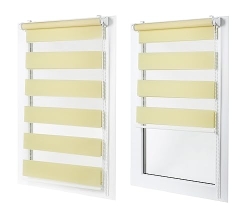 Doppelrollo ohne Bohren – Sichtschutz und Sonnenschutz, Klemmfix – Pfirsichgelb, 85 cm breit (Stoffbreite) x 150 cm hoch (Fensterhöhe) – Duo Rollo für Fenster/Tür, lichtdurchlässig/verdunkelnd von MakoStyl