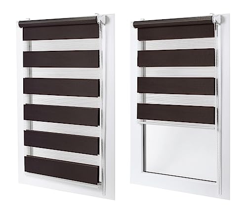 Doppelrollo ohne Bohren – Sichtschutz und Sonnenschutz, Klemmfix – Schokolade, 60 cm breit (Stoffbreite) x 150 cm hoch (Fensterhöhe) – Duo Rollo für Fenster/Tür, lichtdurchlässig/verdunkelnd von MakoStyl