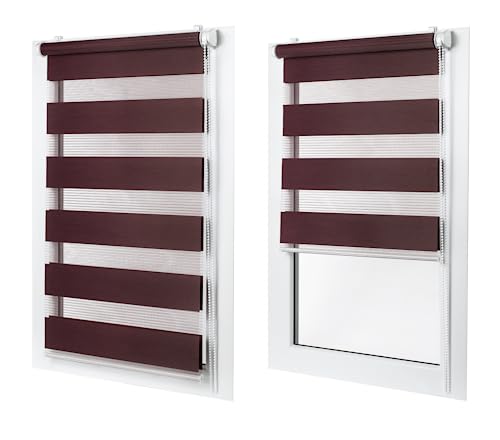 Doppelrollo ohne Bohren – Sichtschutz und Sonnenschutz, Klemmfix – Weinrot, 45 cm breit (Stoffbreite) x 120 cm hoch (Fensterhöhe) – Duo Rollo für Fenster/Tür, lichtdurchlässig/verdunkelnd von MakoStyl