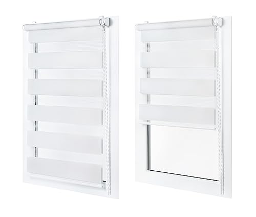 Doppelrollo ohne Bohren – Sichtschutz und Sonnenschutz, Klemmfix – Weiß, 85 cm breit (Stoffbreite) x 150 cm hoch (Fensterhöhe) – Duo Rollo für Fenster/Tür, lichtdurchlässig/verdunkelnd von MakoStyl