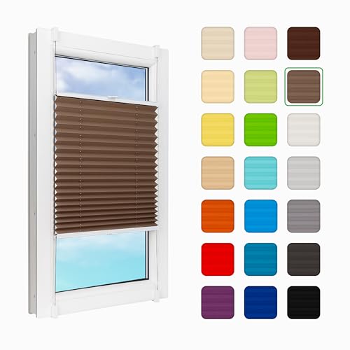 MakoStyl Fenster Plissee Innen ohne Bohren - B 40 H 120 cm Klemmfix Braun Plisee - 100 g/m2 Plissees Faltrollos - 50% Verdunkelung Blissett Rollo - Blickdicht Klemmplisseeses von MakoStyl