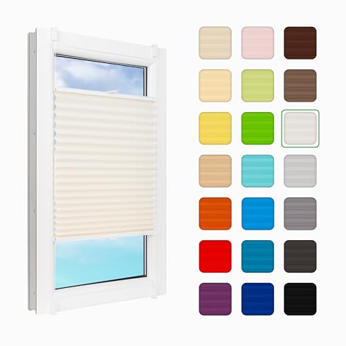 MakoStyl Fenster Plissee Innen ohne Bohren - B 75 H 200 cm Klemmfix Weiß Plisee - 100 g/m2 Plissees Faltrollos - 50% Verdunkelung Blissett Rollo - Blickdicht Klemmplisseeses von MakoStyl