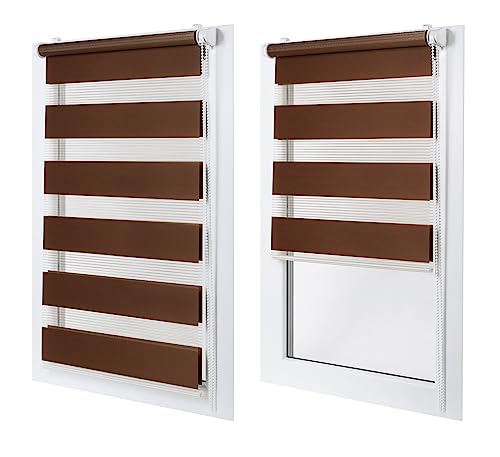 MakoStyl Rollos für Fenster Ohne Bohren - 110 cm Stoffbreite x 150 cm Fensterhöhe - Braun Doppelrollo Klemmfix Ohne Bohren - Fenster Rollos für Innen - Verdunkelnd Duo Rollo MakoStyl Rollos für Fenster Ohne Bohren - 110 cm Stoffbreite x 150 cm Fensterhöhe - Braun Doppelrollo Klemmfix Ohne Bohren - Fenster Rollos für Innen - Verdunkelnd Duo Rollo von MakoStyl