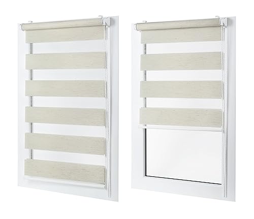 MakoStyl Rollos für Fenster Ohne Bohren - 115 cm Stoffbreite x 120 cm Fensterhöhe - Len Doppelrollo Klemmfix Ohne Bohren - Fenster Rollos für Innen - Verdunkelnd Duo Rollo von MakoStyl