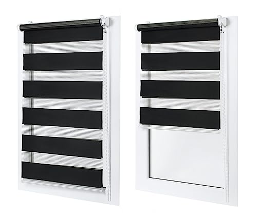 MakoStyl Rollos für Fenster Ohne Bohren - 120 cm Stoffbreite x 120 cm Fensterhöhe - Schwarz Doppelrollo Klemmfix Ohne Bohren - Fenster Rollos für Innen - Verdunkelnd Duo Rollo MakoStyl Rollos für Fenster Ohne Bohren - 120 cm Stoffbreite x 120 cm Fensterhöhe - Schwarz Doppelrollo Klemmfix Ohne Bohren - Fenster Rollos für Innen - Verdunkelnd Duo Rollo von MakoStyl