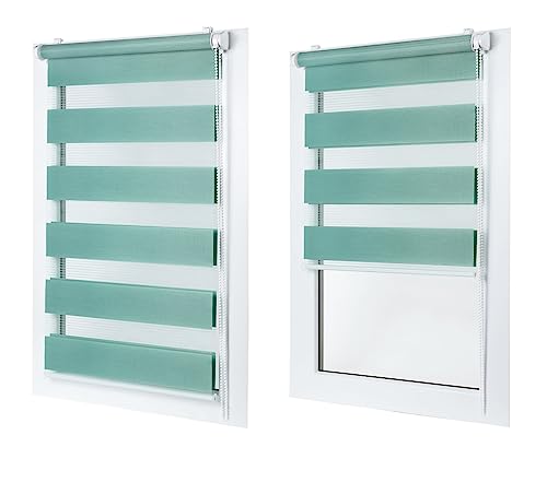 MakoStyl Rollos für Fenster Ohne Bohren - 130 cm Stoffbreite x 150 cm Fensterhöhe - Türkis Doppelrollo Klemmfix Ohne Bohren - Fenster Rollos für Innen - Verdunkelnd Duo Rollo MakoStyl Rollos für Fenster Ohne Bohren - 130 cm Stoffbreite x 150 cm Fensterhöhe - Türkis Doppelrollo Klemmfix Ohne Bohren - Fenster Rollos für Innen - Verdunkelnd Duo Rollo von MakoStyl