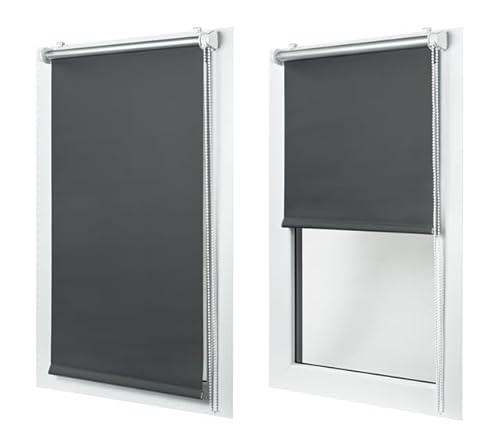 MakoStyl Rollos für Fenster Ohne Bohren - Verdunklungsrollo Dunkelgrau 110 cm Breite x 150 cm Höhe - Doppelrollo Klemmfix Ohne Bohren - Fenster Rollos für Innen 100% Blackout - Verdunkelnd Duo Rollo MakoStyl Rollos für Fenster Ohne Bohren - Verdunklungsrollo Dunkelgrau 110 cm Breite x 150 cm Höhe - Doppelrollo Klemmfix Ohne Bohren - Fenster Rollos für Innen 100% Blackout - Verdunkelnd Duo Rollo von MakoStyl
