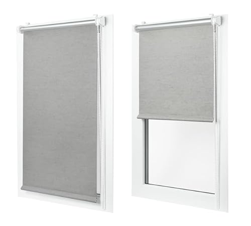 MakoStyl Rollos für Fenster Ohne Bohren - Verdunklungsrollo Hellgrau 100 cm Breite x 230 cm Höhe - Doppelrollo Klemmfix Ohne Bohren - Fenster Rollos für Innen 100% Blackout - Verdunkelnd Duo Rollo von MakoStyl