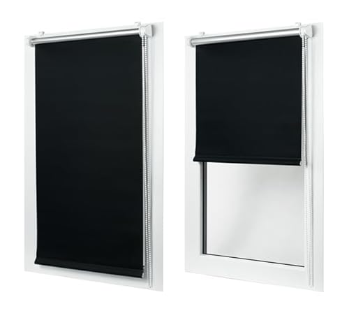 MakoStyl Rollos für Fenster Ohne Bohren - Verdunklungsrollo Schwarz 70 cm Breite x 150 cm Höhe - Doppelrollo Klemmfix Ohne Bohren - Fenster Rollos für Innen 100% Blackout - Verdunkelnd Duo Rollo MakoStyl Rollos für Fenster Ohne Bohren - Verdunklungsrollo Schwarz 70 cm Breite x 150 cm Höhe - Doppelrollo Klemmfix Ohne Bohren - Fenster Rollos für Innen 100% Blackout - Verdunkelnd Duo Rollo von MakoStyl