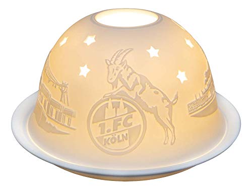 1. FC Köln Porzellan Windlicht Skyline Köln Logo Geißbock Teelicht LED von Makotex