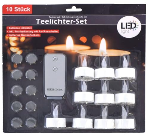 Makotex LED Teelichter 10er Set mit Fernbedienung flackernde Kerze inkl. Knopfzelle von Makotex