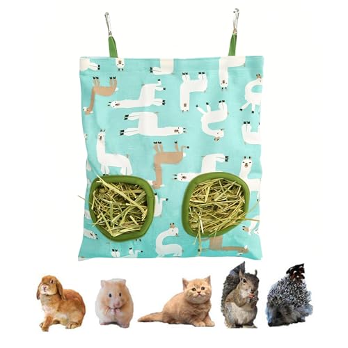 Kaninchen Heutasche, 2 Fenster Hängender Heutasche Meerschweinchen, Futtersack für Kleintiere, Aufhängen Heuraufe Futtersack für Hase Chinchilla Hamster Kleine Tiere und Heimtiere(Grün) von Makoto Nobu