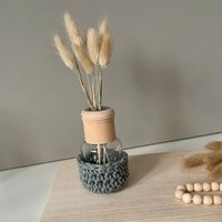 Häkel Vase Libby Sommerliche Scandi Deko Mit Glas Und Holz Element von MakrameeVibes