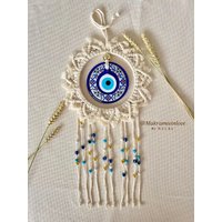 Makramee Nazar Auge/Evileye Wandbehang Mit Perlen Deko/Geschenk Idee von MakrameebyhilalShop