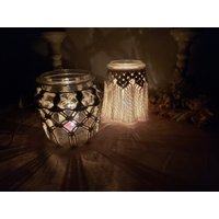 Makramee Windlicht, Laterne, Teelicht Glas, Windlicht Vase, Teelichter Im Boho Design, Tischdeko von Makrameelilifee