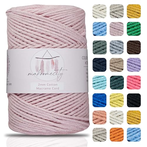 Makromecity, Baumwolle Makramee Garn 2mm x 180m Babyrosa Recycelte Baumwolle zum Häkeln Cotton Macrame Cord für Handwerk Wohndekorationen Platzteller Umhängetasche Häkeltaschen Runner von Makromecity
