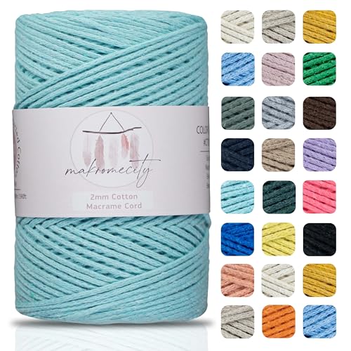 Makromecity, Baumwolle Makramee Garn 2mm x 180m Minze Recycelte Baumwolle zum Häkeln Cotton Macrame Cord für Handwerk Wohndekorationen Platzteller Umhängetasche Häkeltaschen Runner von Makromecity