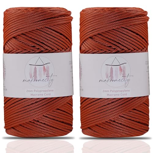 Makromecity 2 Strang Makramee Garn 2mm x 230m Premium Polyester Macrame Cord Polypropylene Yarn für Handwerk Wohndekorationen Platzteller Umhängetasche Handtasche Runner Schnullerkette 20 Farbe von Makromecity