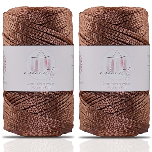 Makromecity 2 Strang Makramee Garn 2mm x 230m Premium Polyester Macrame Cord Polypropylene Yarn für Handwerk Wohndekorationen Platzteller Umhängetasche Handtasche Runner Schnullerkette 20 Farbe von Makromecity