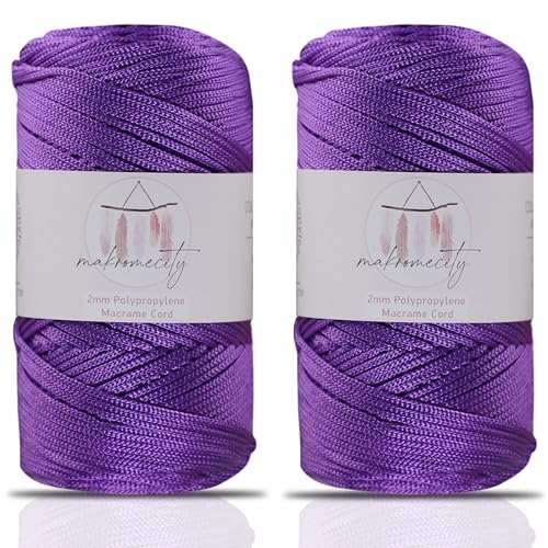 Makromecity 2 Strang Makramee Garn 2mm x 230m Premium Polyester Macrame Cord Polypropylene Yarn für Handwerk Wohndekorationen Platzteller Umhängetasche Handtasche Runner Schnullerkette 20 Farbe von Makromecity