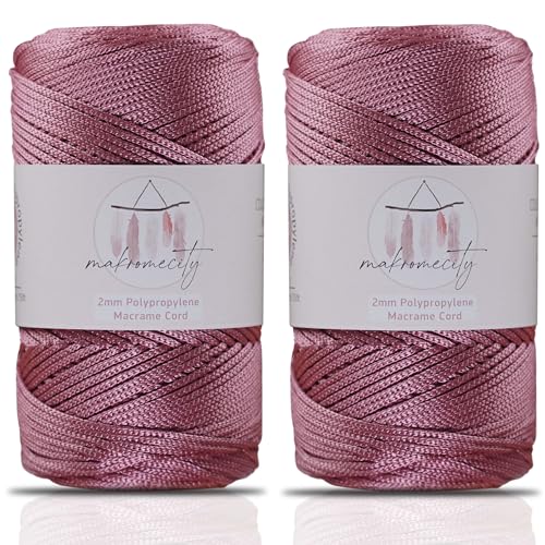 Makromecity 2 Strang Makramee Garn 2mm x 230m Premium Polyester Macrame Cord Polypropylene Yarn für Handwerk Wohndekorationen Platzteller Umhängetasche Handtasche Runner Schnullerkette 20 Farbe von Makromecity