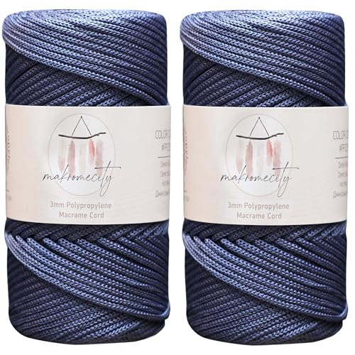 Makromecity 2 Strang Makramee Garn 3mm x 120m Denimblau Premium Polyester Makramee Schnur Polypropylene Basteln für Wandbehänge Umhängetasche Handtasche Runner Schnullerkette Platzteller Makromecity 2 Strang Makramee Garn 3mm x 120m Denimblau Premium Polyester Makramee Schnur Polypropylene Basteln für Wandbehänge Umhängetasche Handtasche Runner Schnullerkette Platzteller von Makromecity