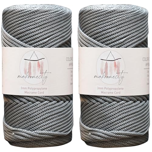 Makromecity 2 Strang Makramee Garn 3mm x 120m Grau Premium Polyester Makramee Schnur Polypropylene Basteln für Wandbehänge Umhängetasche Handtasche Runner Schnullerkette Platzteller Makromecity 2 Strang Makramee Garn 3mm x 120m Grau Premium Polyester Makramee Schnur Polypropylene Basteln für Wandbehänge Umhängetasche Handtasche Runner Schnullerkette Platzteller von Makromecity