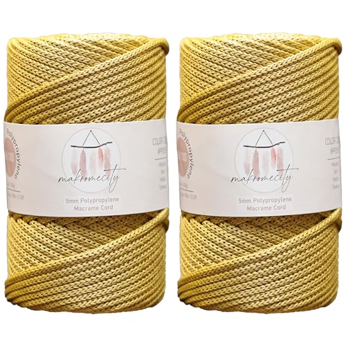 Makromecity 2 Strang Makramee Garn 3mm x 95m Premium Polyester Makramee Schnur Polypropylene Basteln für Wandbehänge Umhängetasche Handtasche Runner Schnullerkette Platzteller (Senf) von Makromecity