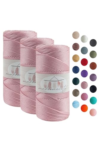 Makromecity 3 Strang Makramee Garn 2mm x 115m Premium Polyester Macrame Cord Polypropylene Yarn für Handwerk Wohndekorationen Platzteller Umhängetasche Handtasche Runner Schnullerkette 20 Farbe von Makromecity