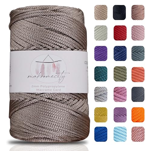 Makromecity Makramee Garn 2mm x 230m Premium Polyester Macrame Cord Polypropylene Yarn für Handwerk Wohndekorationen Platzteller Umhängetasche Handtasche Runner Schnullerkette 20 Farbe von Makromecity
