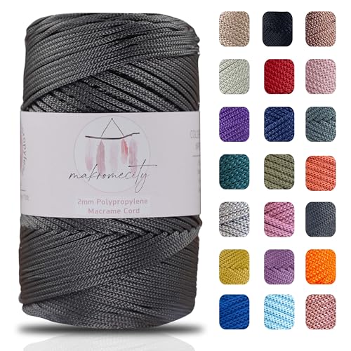 Makromecity Makramee Garn 2mm x 230m Premium Polyester Macrame Cord Polypropylene Yarn für Handwerk Wohndekorationen Platzteller Umhängetasche Handtasche Runner Schnullerkette 20 Farbe von Makromecity