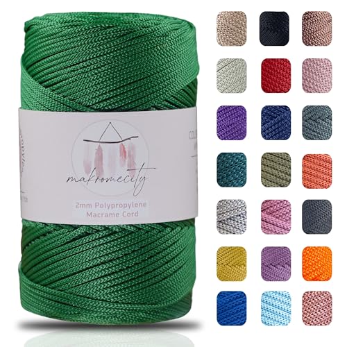 Makromecity Makramee Garn 2mm x 230m Premium Polyester Macrame Cord Polypropylene Yarn für Handwerk Wohndekorationen Platzteller Umhängetasche Handtasche Runner Schnullerkette 20 Farbe von Makromecity