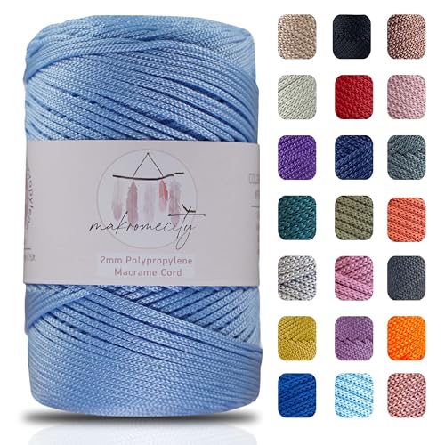 Makromecity Makramee Garn 2mm x 230m Premium Polyester Macrame Cord Polypropylene Yarn für Handwerk Wohndekorationen Platzteller Umhängetasche Handtasche Runner Schnullerkette 20 Farbe von Makromecity